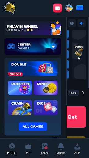 PhlWin digital casino dashboard showing vibrant blue payment-ready interface